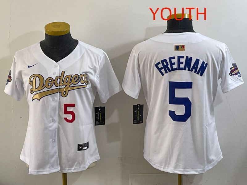 Youth Los Angeles Dodgers #5 Freeman White Champion edition Nike MLB Jersey style 002
